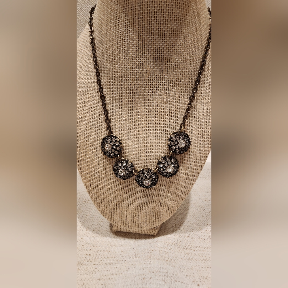 Lia Sophia "Nora" Antiqued Gold Tone with Clear Cut Crystals Necklace 18-21"
